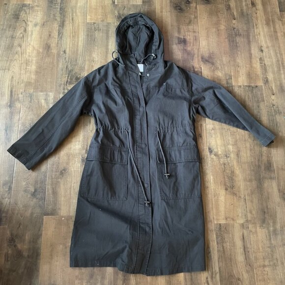 ASOS Charcoal Gray Hooded Utility Parka Jacket Women’s Size 6 Drawstring Waist - Picture 1 of 7
